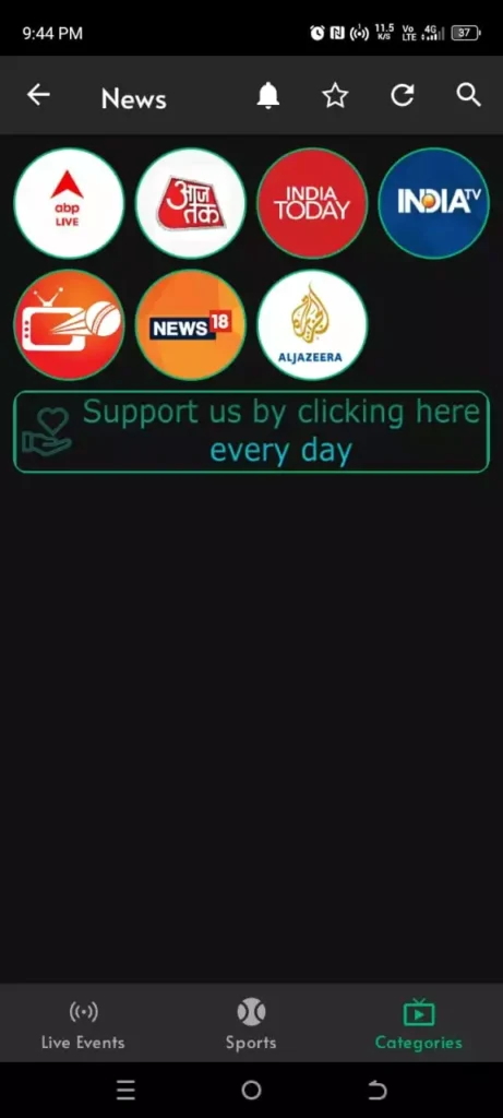Cricfy TV APP Screenshots